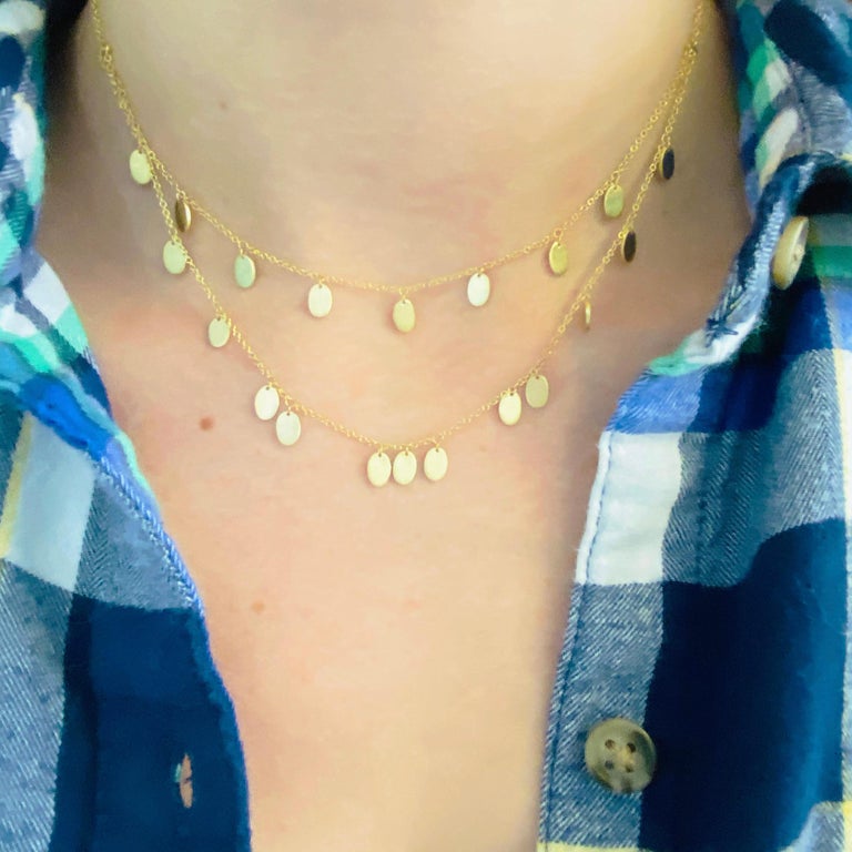 Gold Drops Necklace, 14 Karat Gold TwoStrand Necklace with Oval