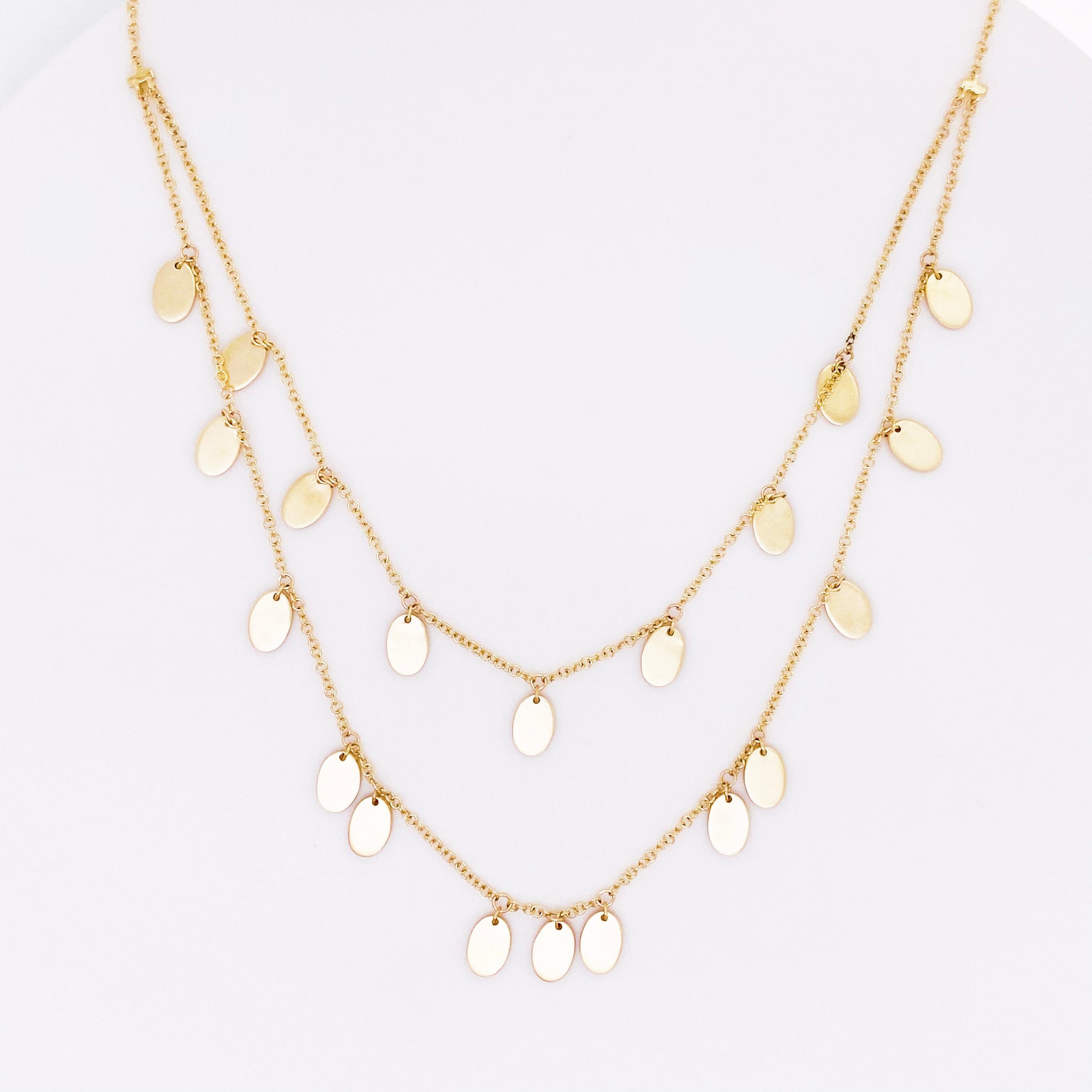 Gold-Tropfen-Halskette, 14 Karat Gold, zweireihige Halskette mit ovalem, NK6317Y4JJJ (Moderne) im Angebot