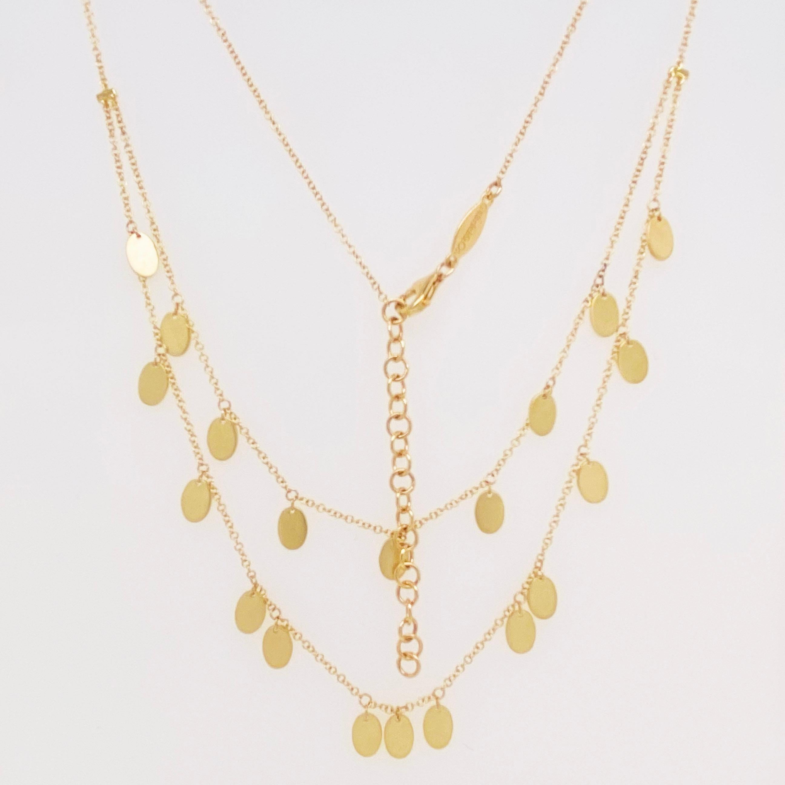 Gold-Tropfen-Halskette, 14 Karat Gold, zweireihige Halskette mit ovalem, NK6317Y4JJJ im Zustand „Neu“ im Angebot in Austin, TX