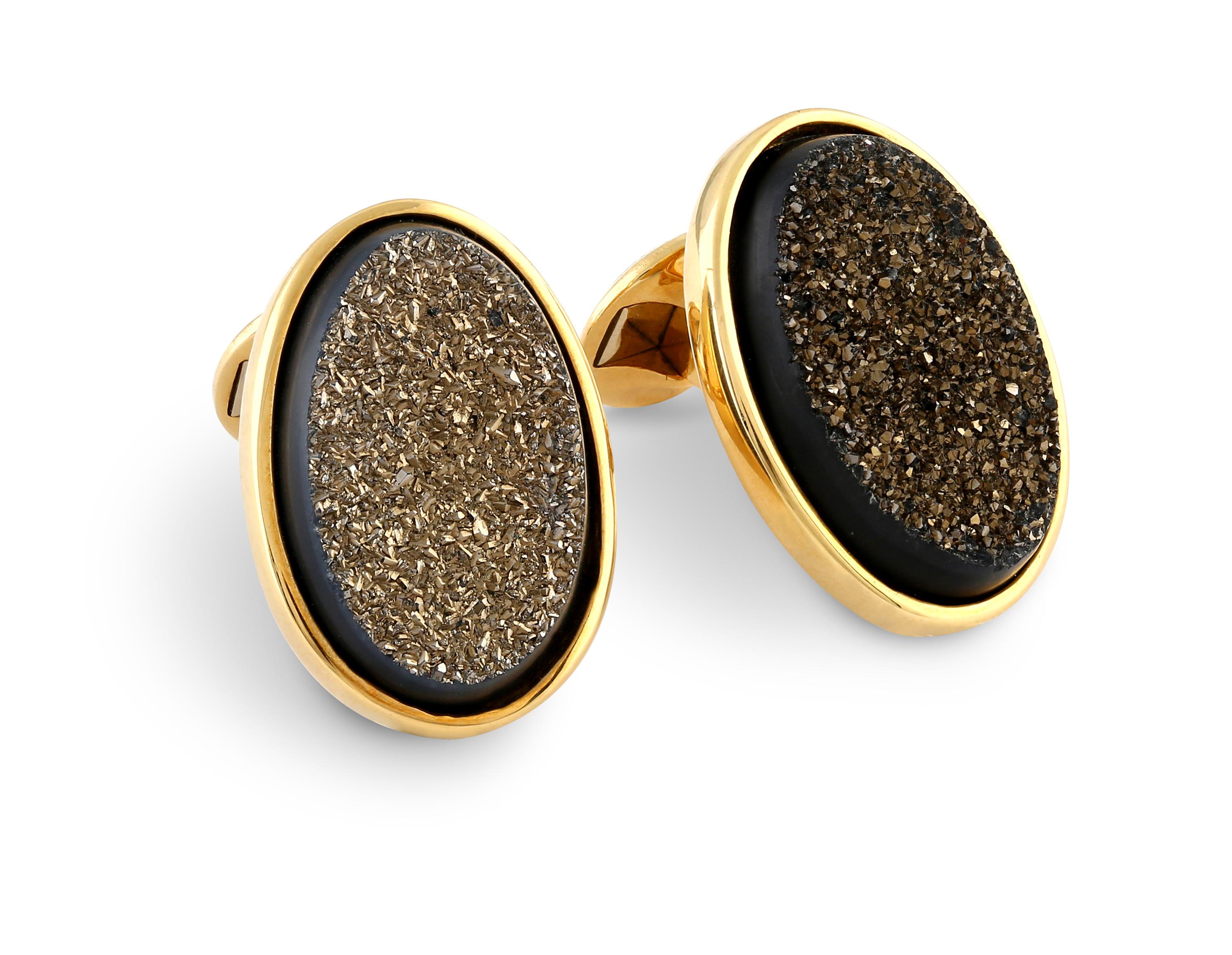 Gold Drusy Onyx and Yellow Gold In New Condition For Sale In Fulham business exchange, London