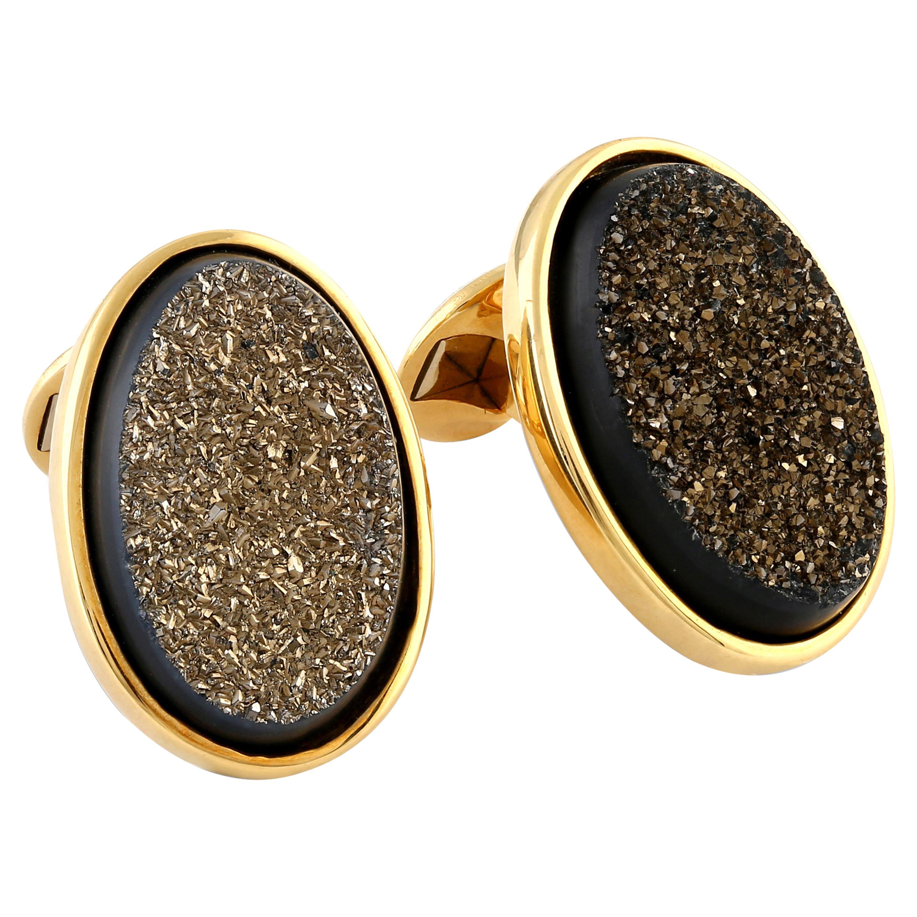 Gold Drusy Onyx and Yellow Gold For Sale