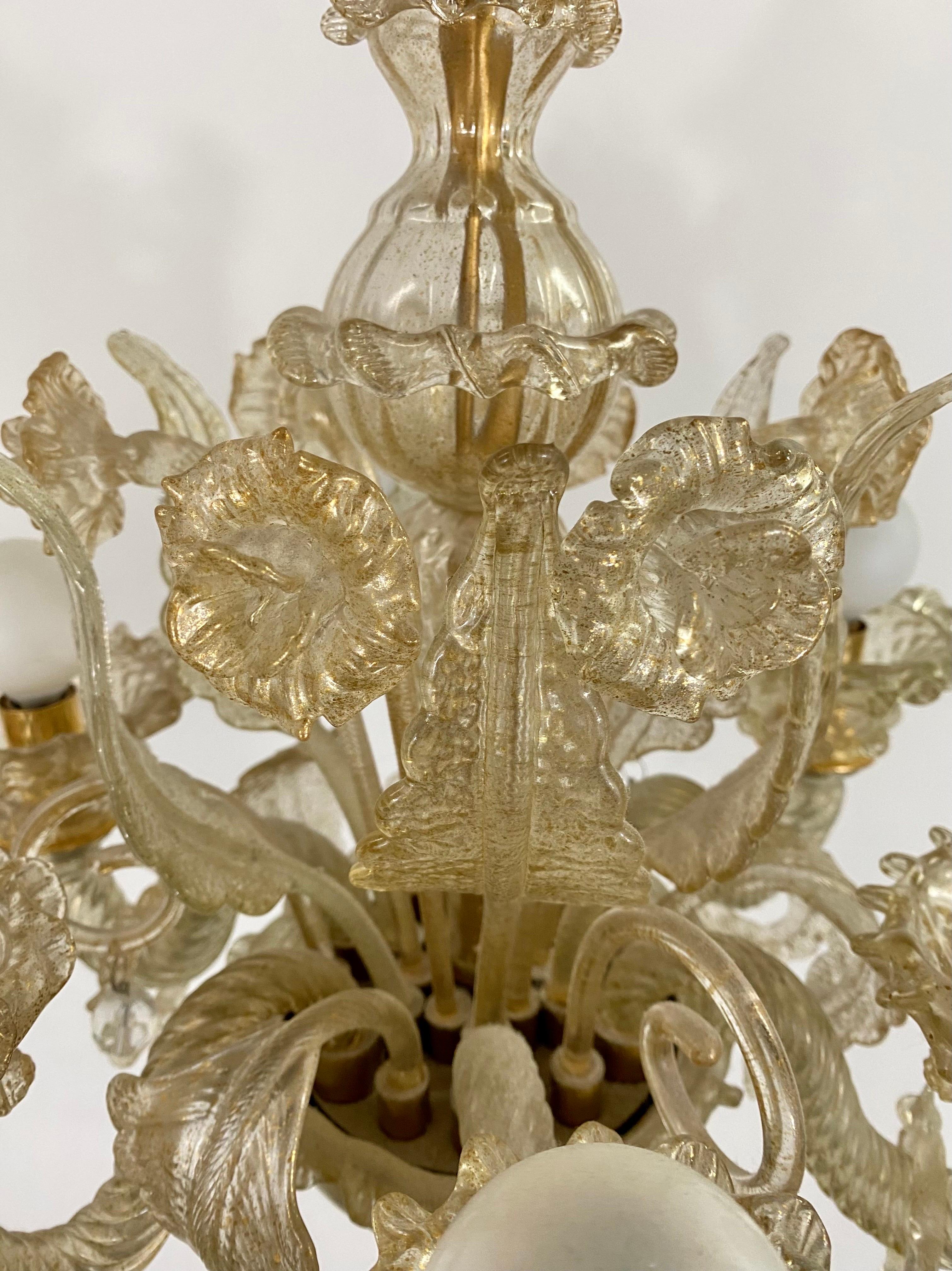 Gold Dust Murano Daffodil Chandelier, 6 Arms For Sale 8
