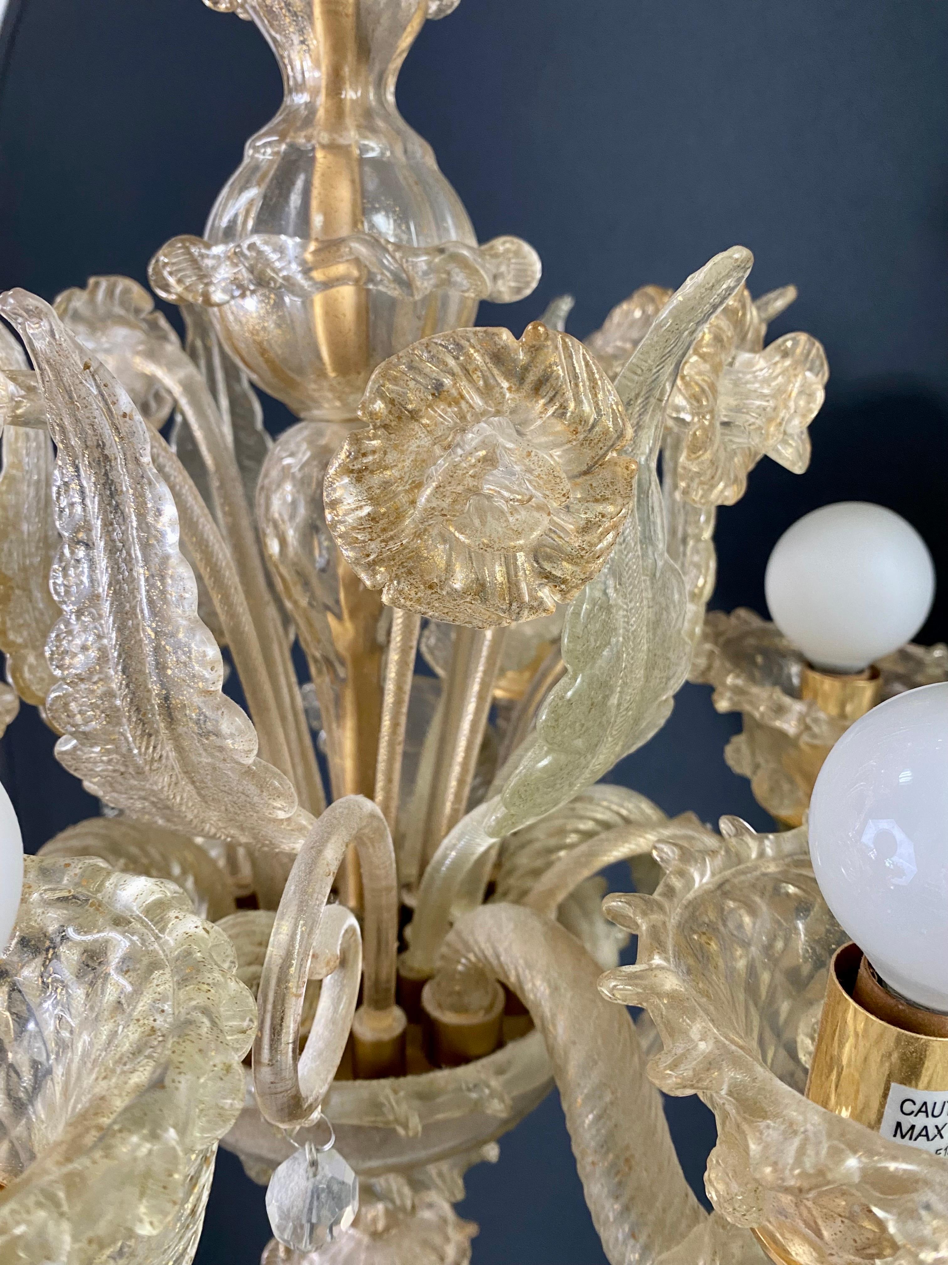 Romantic Gold Dust Murano Daffodil Chandelier, 6 Arms For Sale