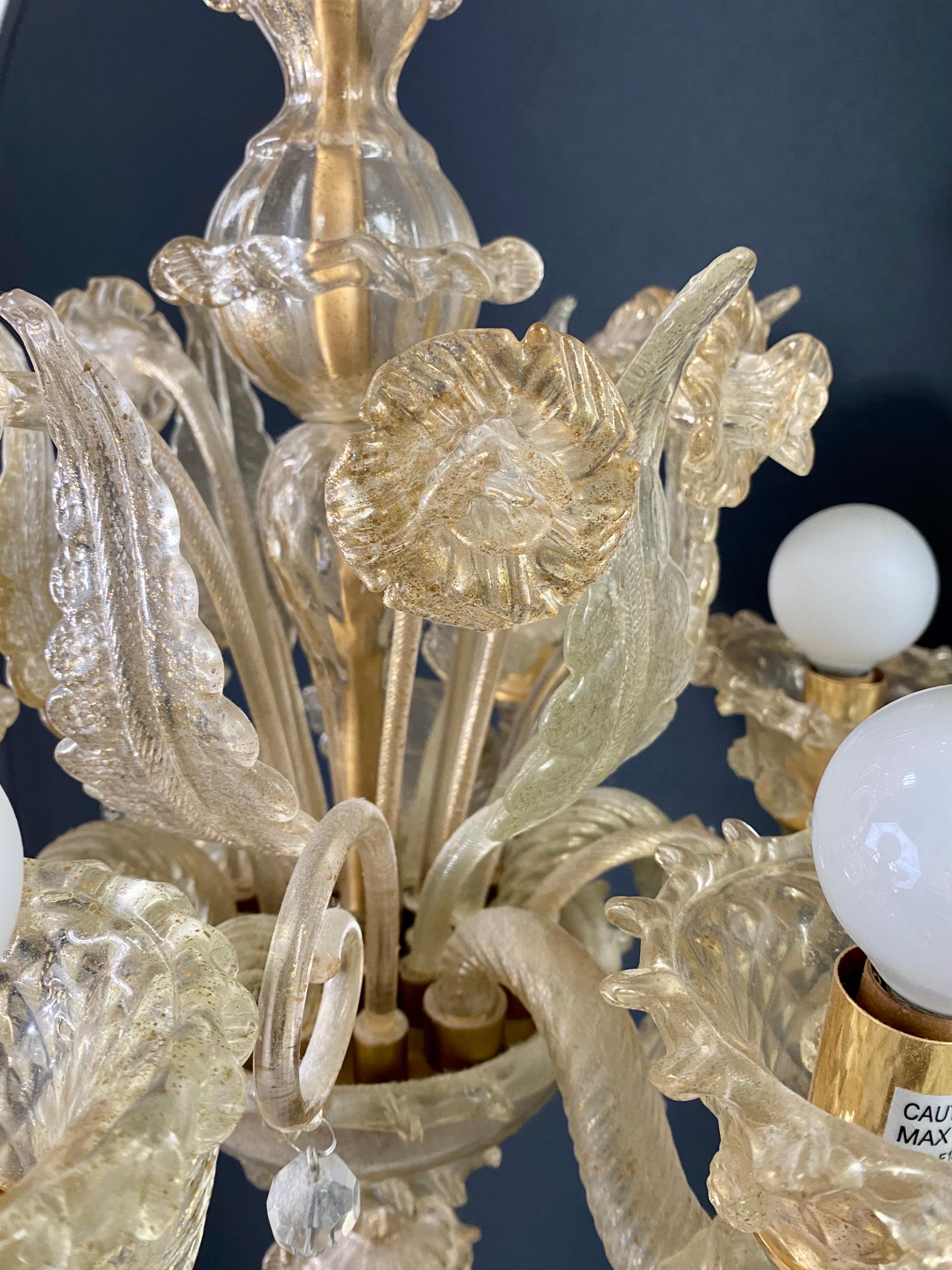 Romantic Gold Dust Murano Daffodil Chandelier, 6 Arms