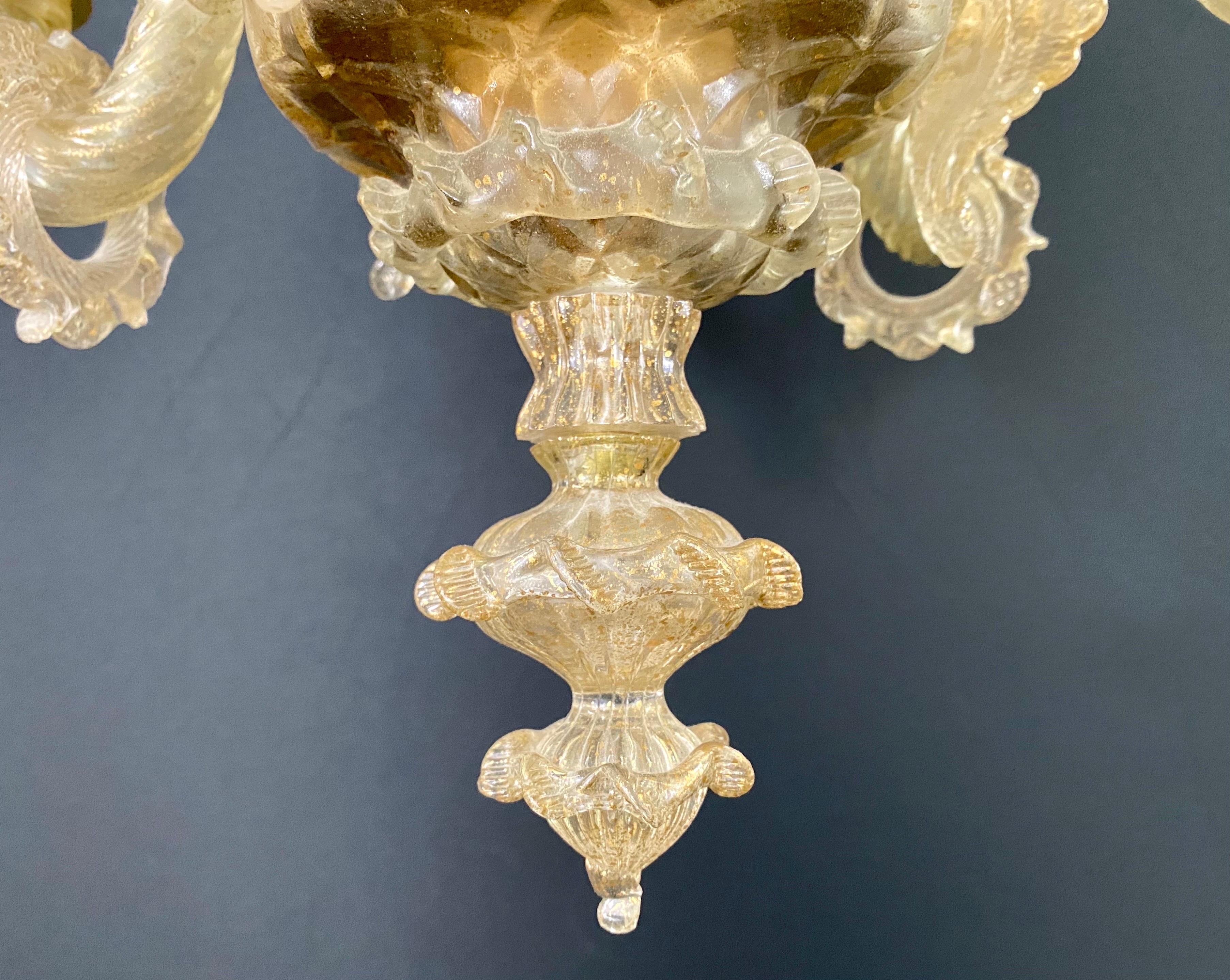 20th Century Gold Dust Murano Daffodil Chandelier, 6 Arms For Sale