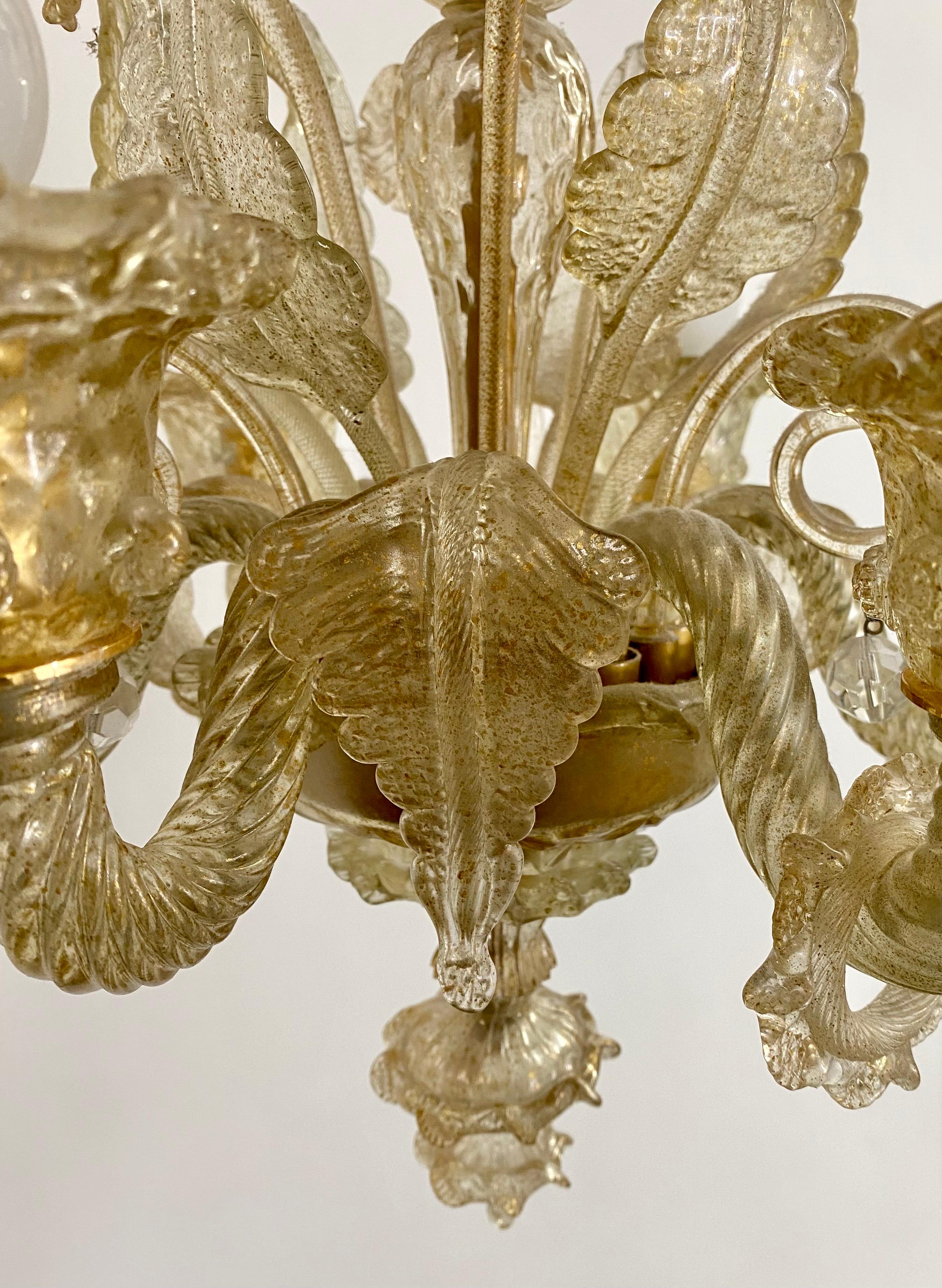 Gold Dust Murano Daffodil Chandelier, 6 Arms For Sale 1