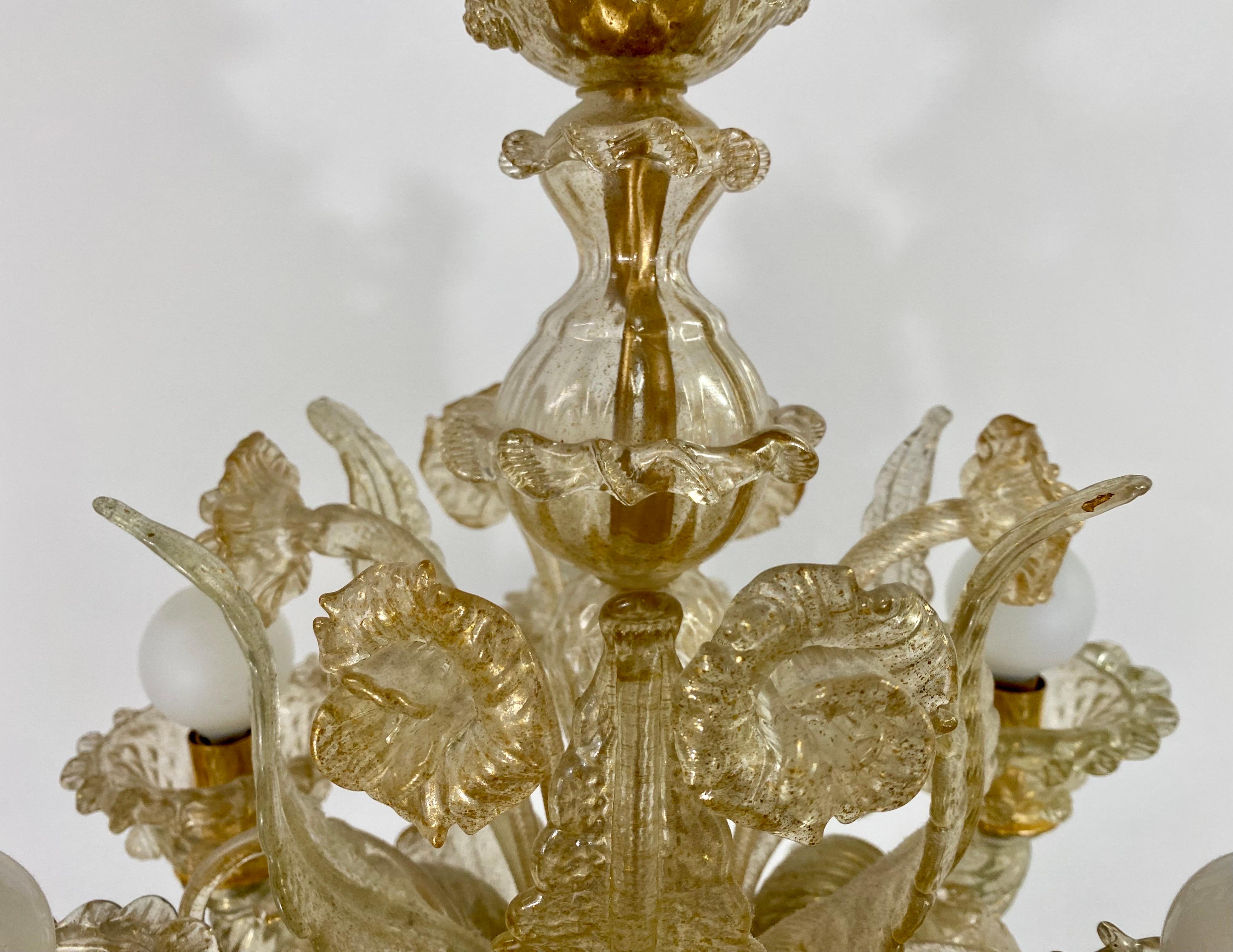 Gold Dust Murano Daffodil Chandelier, 6 Arms For Sale 2