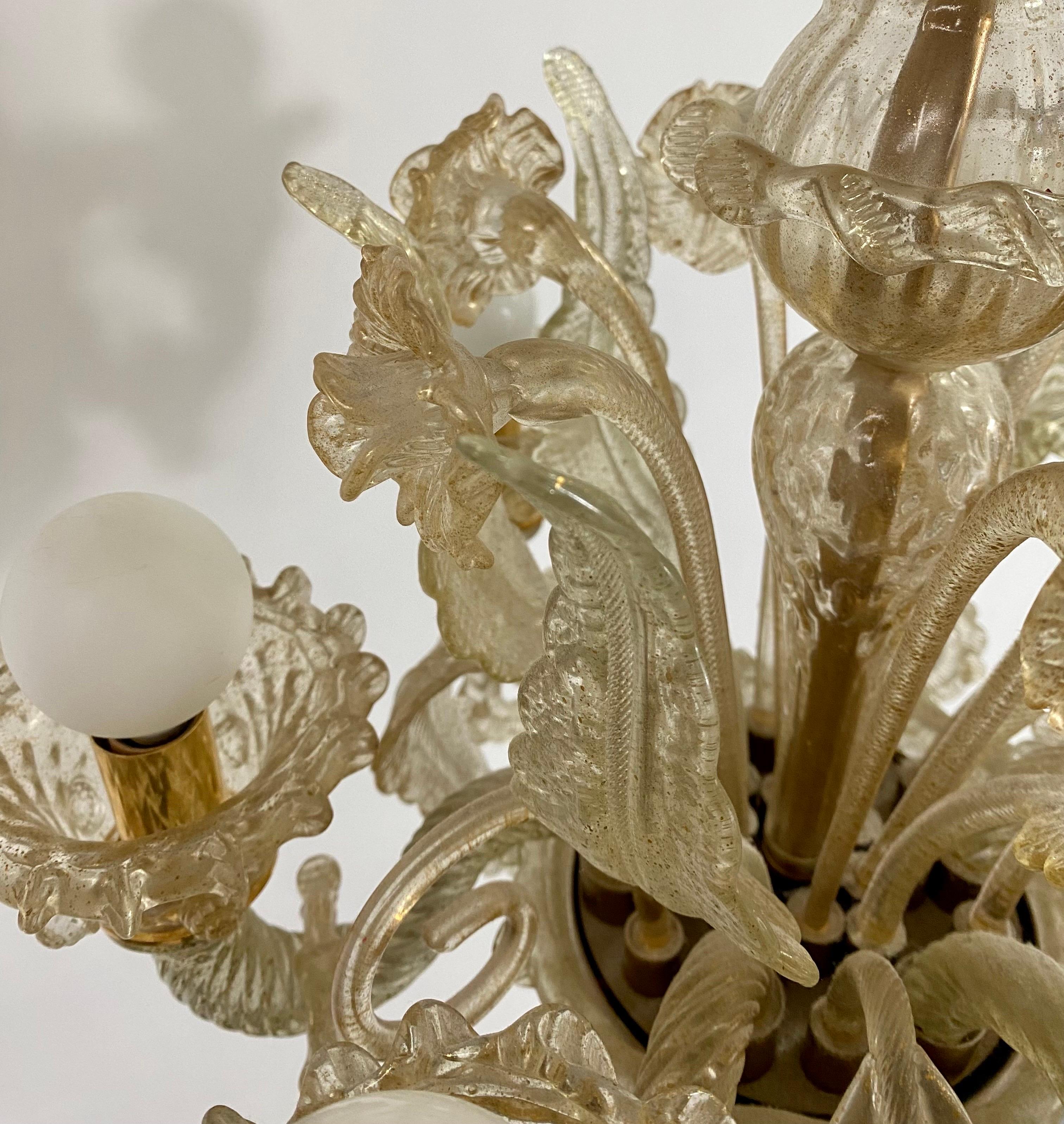 Gold Dust Murano Daffodil Chandelier, 6 Arms For Sale 3