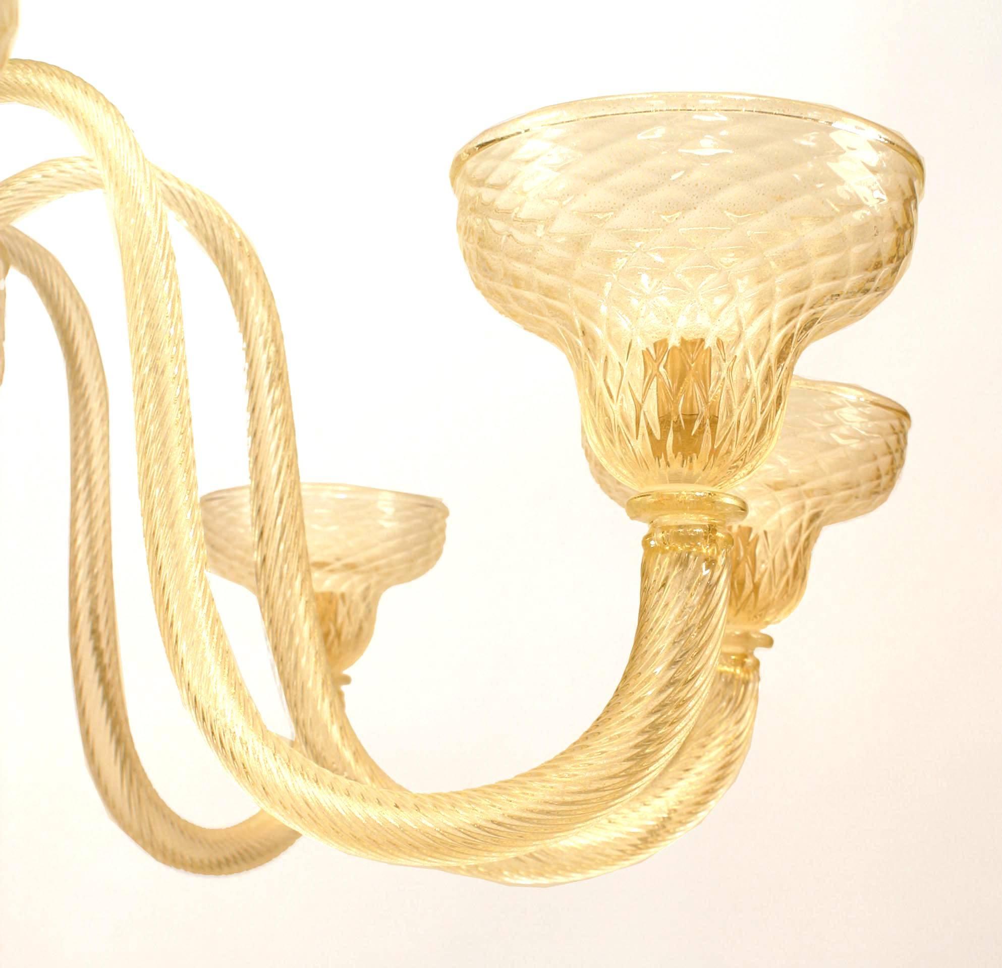 4er italienischer Murano-Kronleuchter aus Ballotton-Glas mit Goldstaub (Italienisch) im Angebot