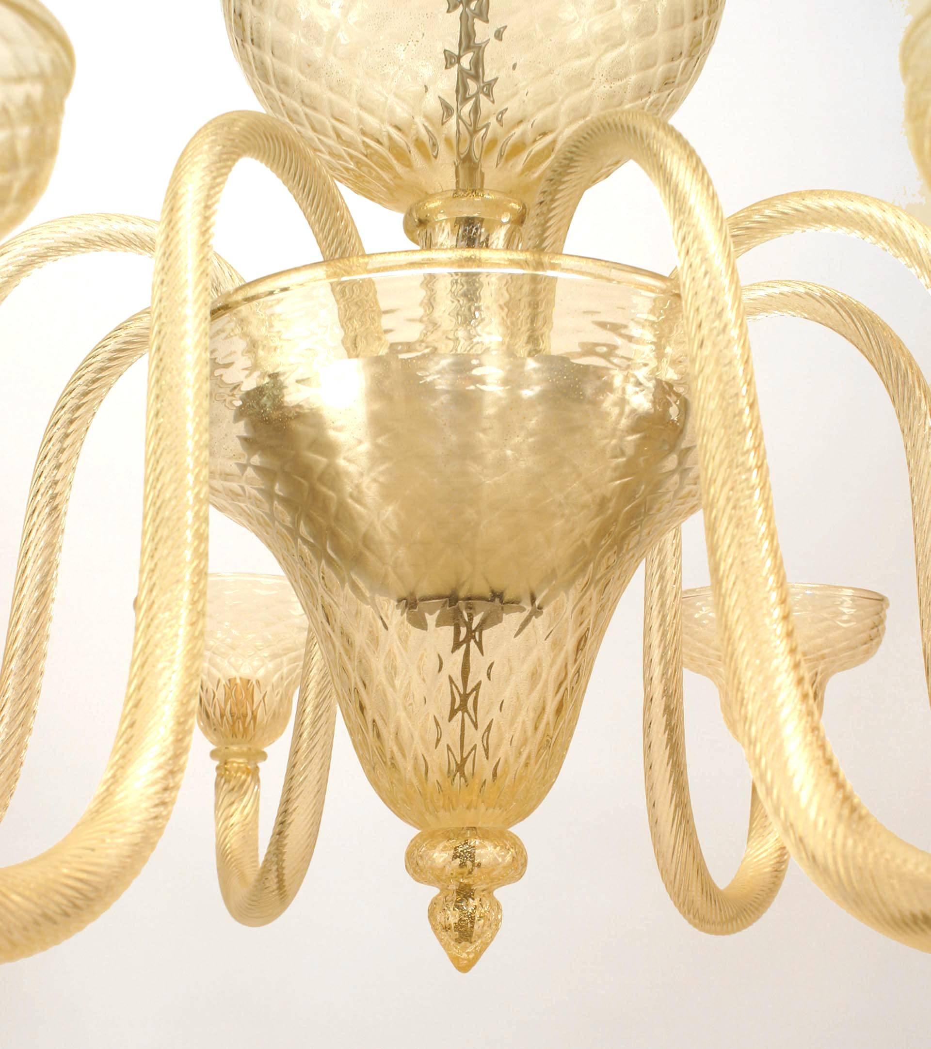 4er italienischer Murano-Kronleuchter aus Ballotton-Glas mit Goldstaub im Zustand „Gut“ im Angebot in Queens, NY
