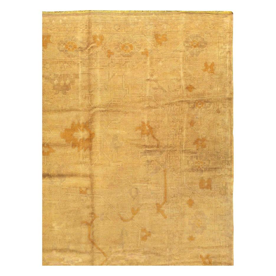 Rustic Gold Early 20th Century Handmade Turkish Oushak Large Square Room Size Carpet For Sale