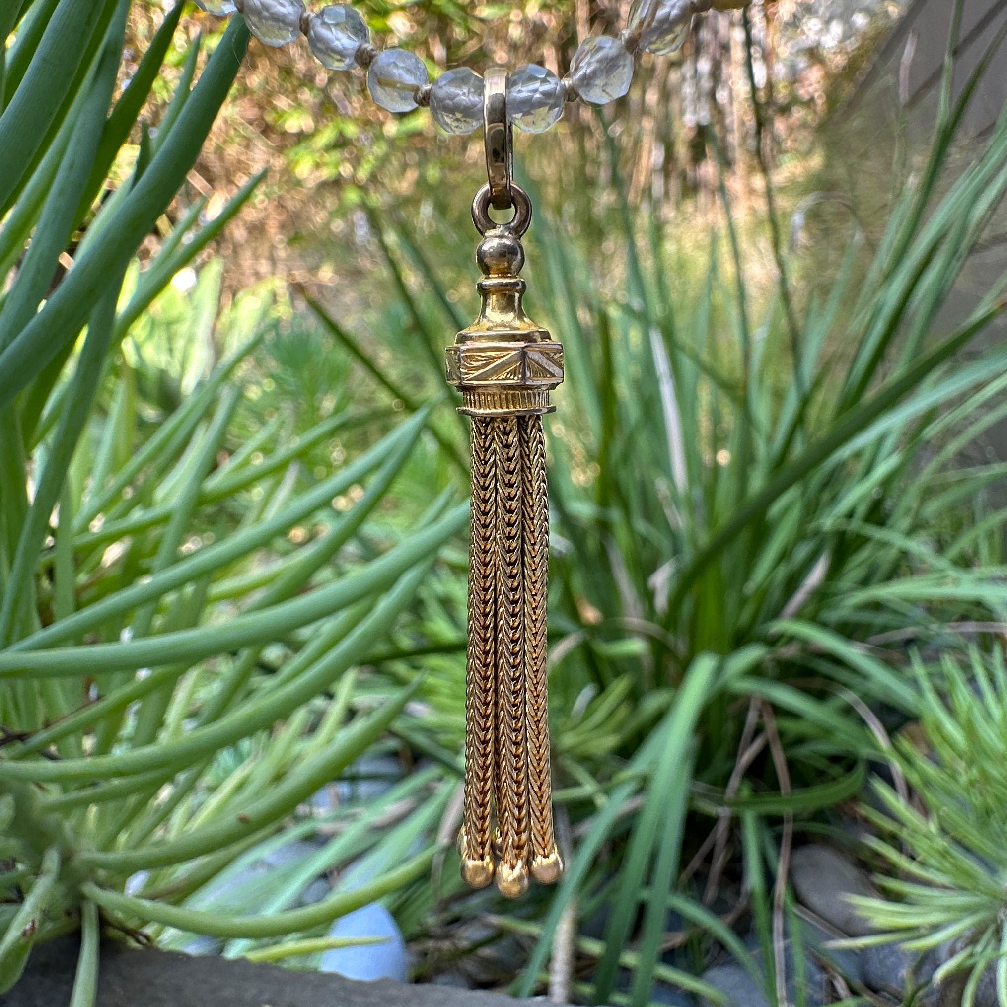 Contemporary Gold Early 20th Century Tassel Fob on String of Rutilated Quartz Beads