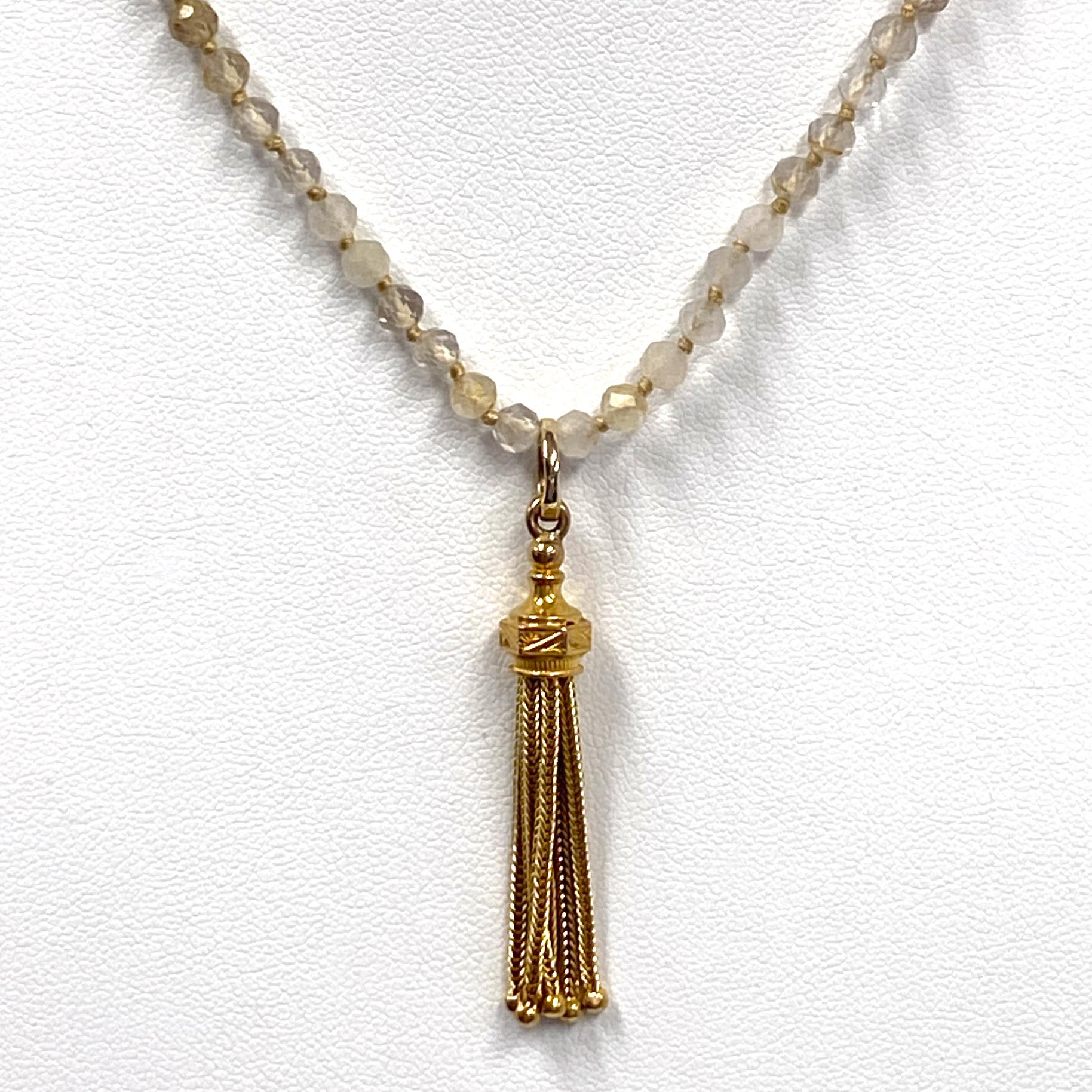 Gold Early 20th Century Tassel Fob on String of Rutilated Quartz Beads 2