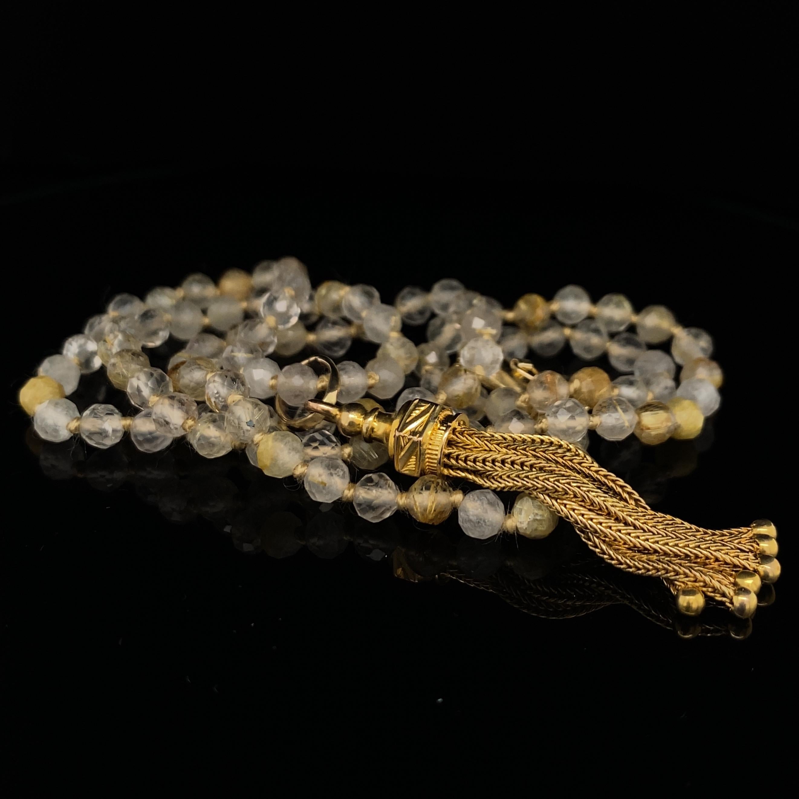 Gold Early 20th Century Tassel Fob on String of Rutilated Quartz Beads 3