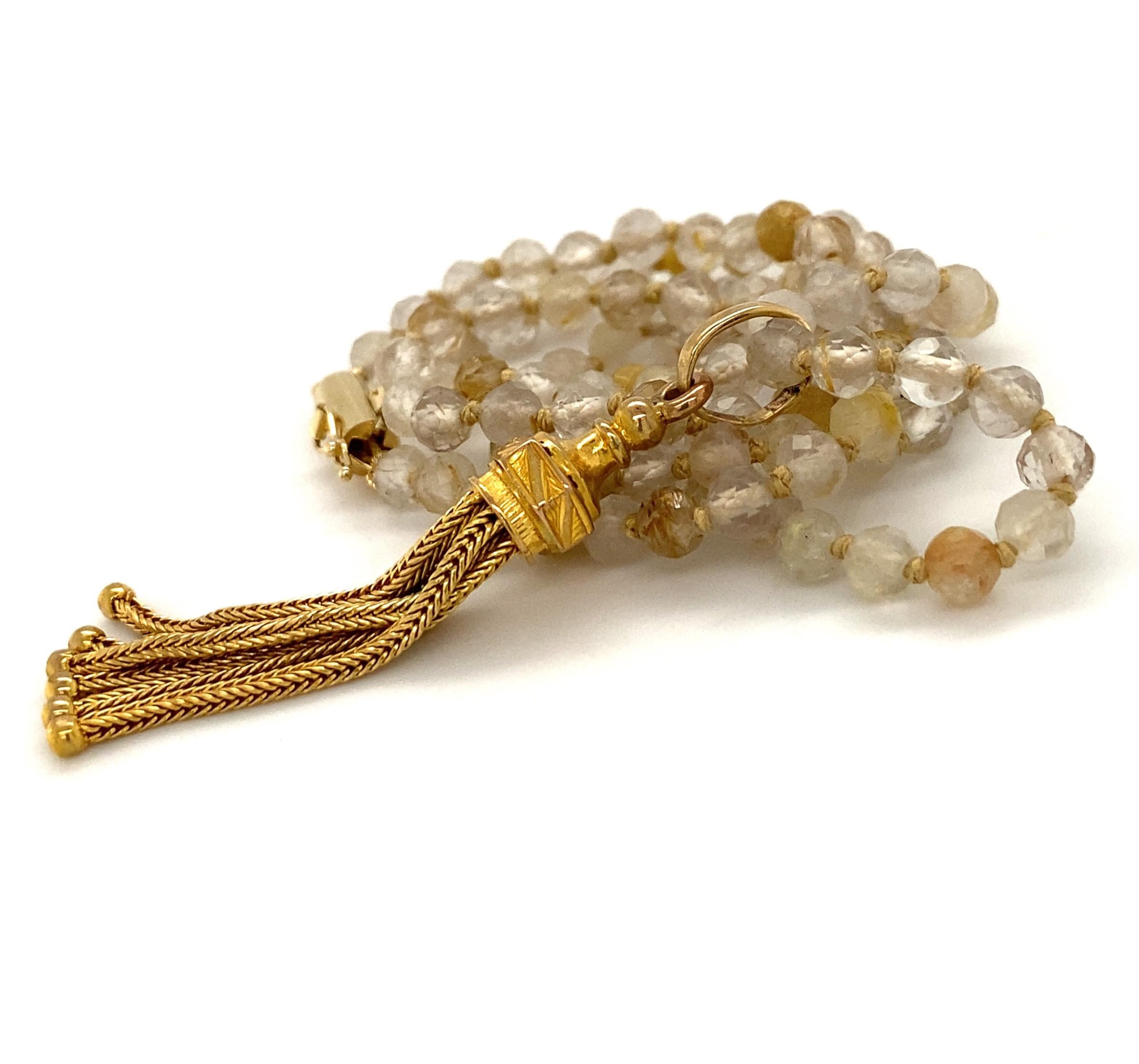 Gold Early 20th Century Tassel Fob on String of Rutilated Quartz Beads 4