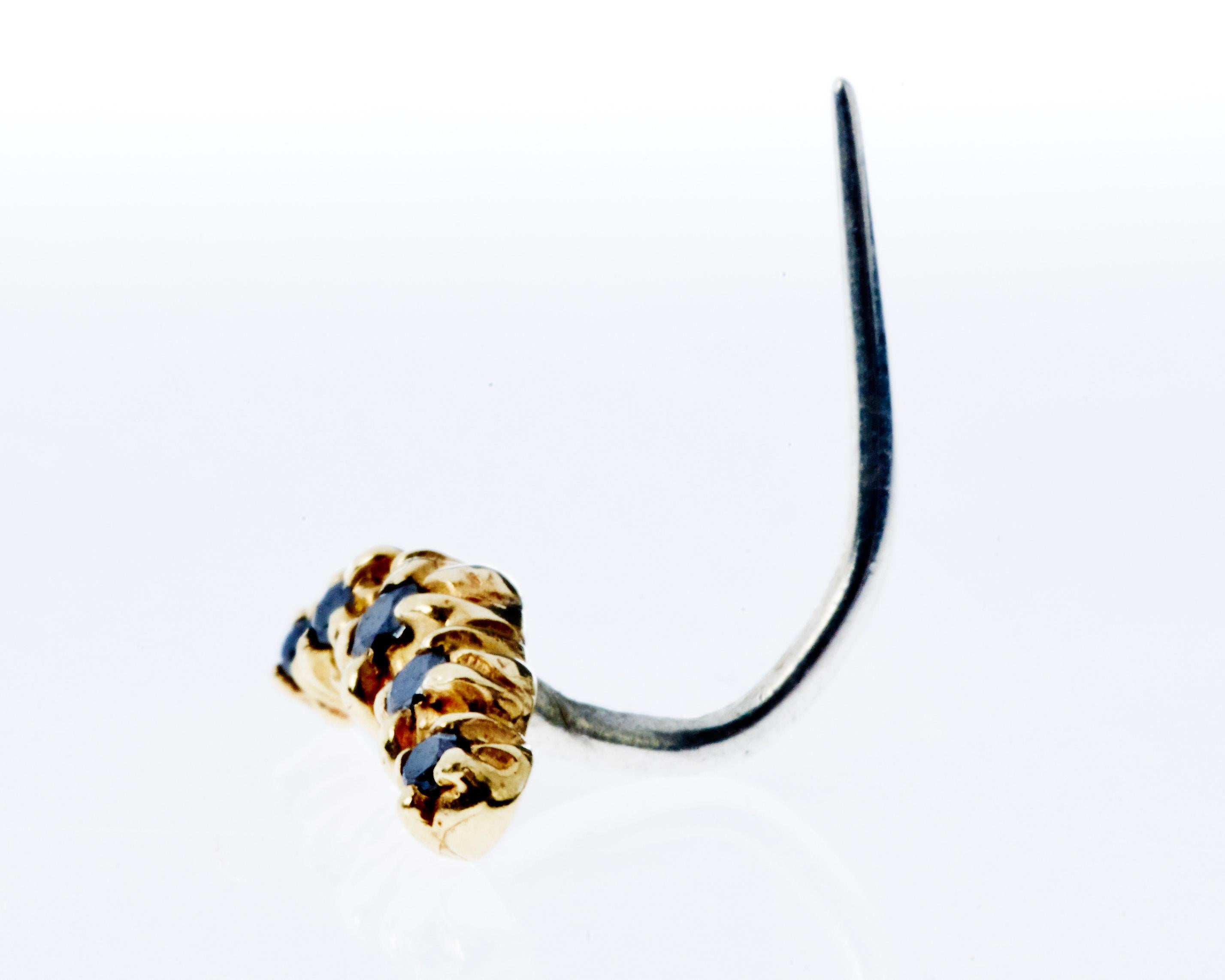 Gold Earring Crescent Moon Black Diamond 
J DAUPHIN 