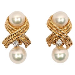 Boucles d'oreilles en or avec perles et diamants