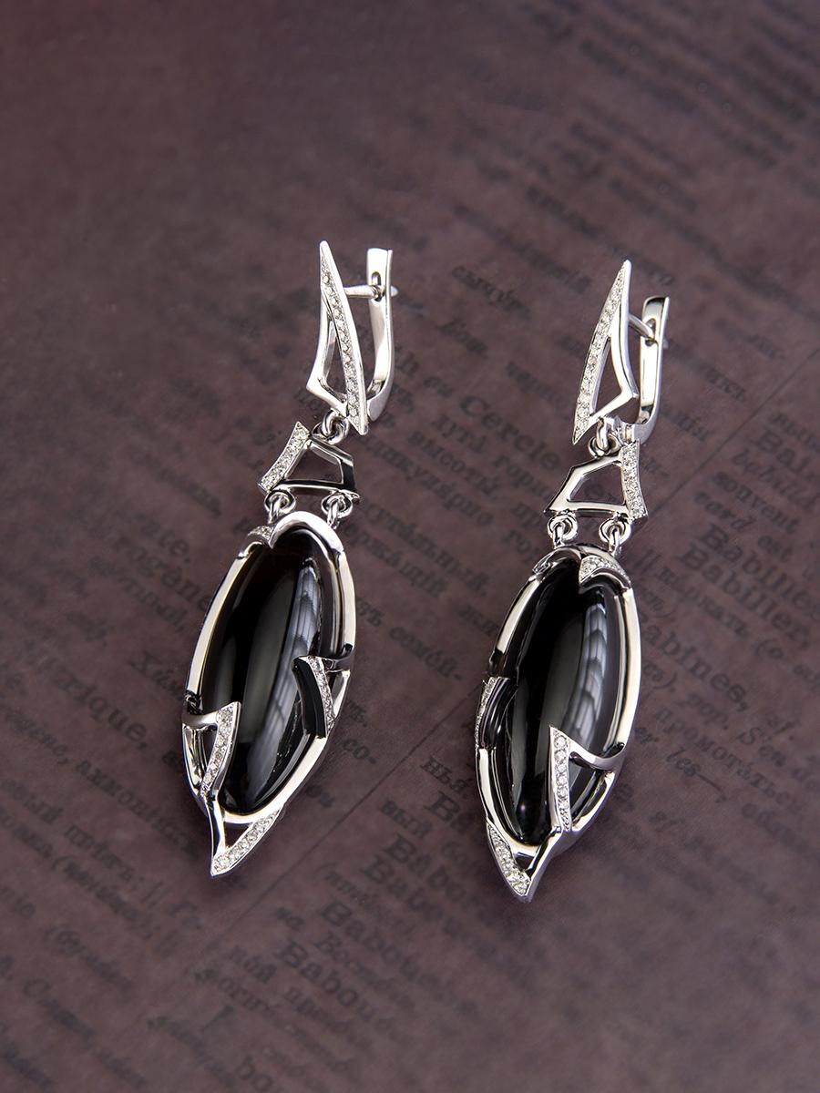 Gold-Ohrringe Schwarzer Quarz Diamant Morion Lange Anhänger Ohrringe Art Deco Stil Art Deco Stil im Angebot 5