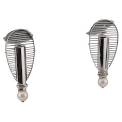 Gold earrings in 18K white gold with pearls