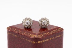Antique gold earrings flowers with diamonds 1.40 ct, Austria-Hungary, circa 1920