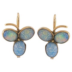 Gold earrings in the shape of a clover with opals duplets, Hungary, early XX cen