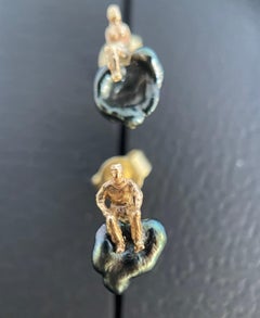 Gold Earrings "Secret Advisors" with Keshi Pearls, Gold Studs