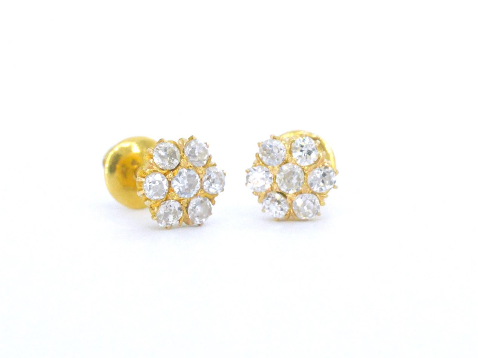 Old European Cut Gold Earrings with Diamond For Sale