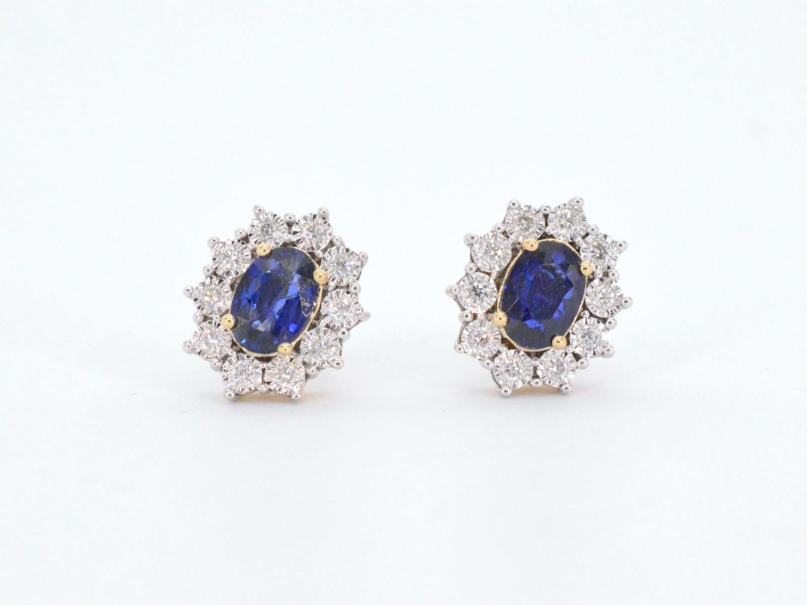 Women's Gold Earrings with Diamonds and Sapphire For Sale