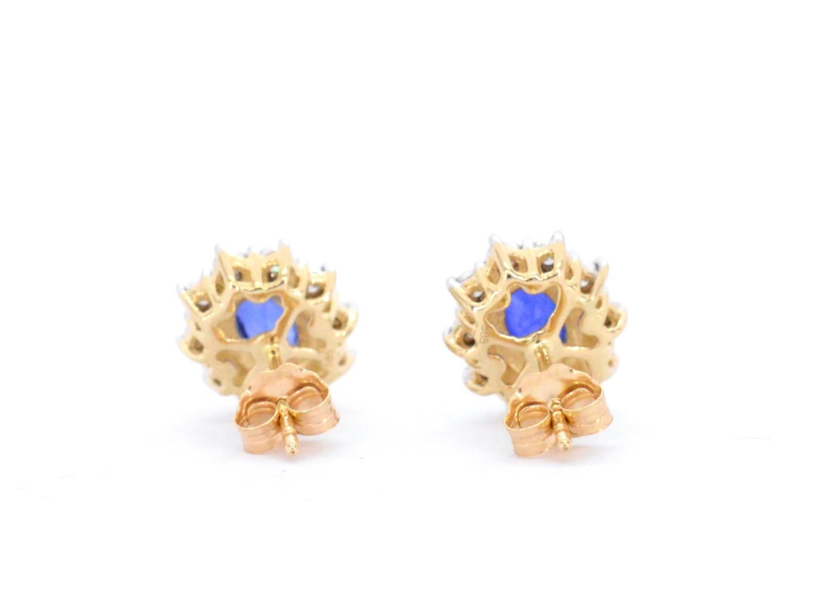 Gold Earrings with Diamonds and Sapphire For Sale 1