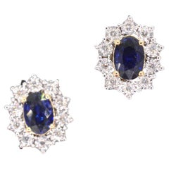 Gold Earrings with Diamonds and Sapphire