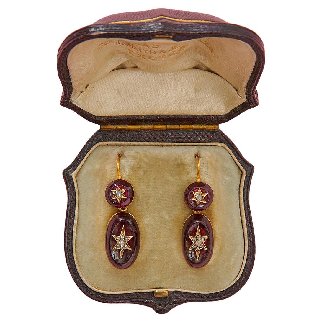 Gold Earrings with Garnet and Diamond Stars