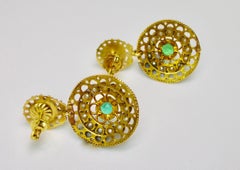 Gold Earrings with Natural Pearls And Green Paste