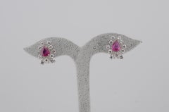 Gold Earrings with No Heat Rubies and Diamonds