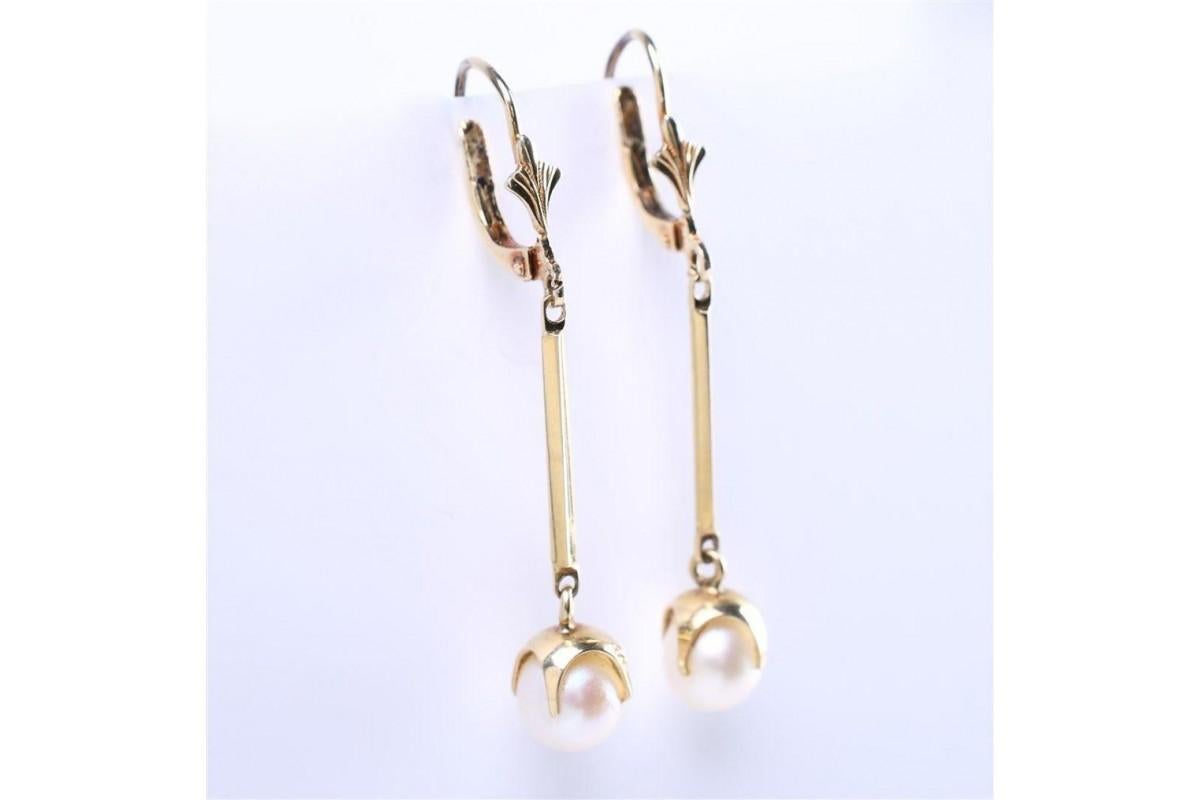 Gold earrings with pearls, Italy, mid-20th century. In Good Condition In Chorzów, PL