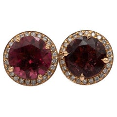Gold earrings with pink tourmalines and diamonds