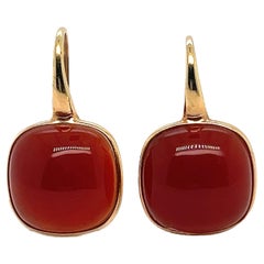 Gold Earrings with Red Agate and Mother-of-Pearl