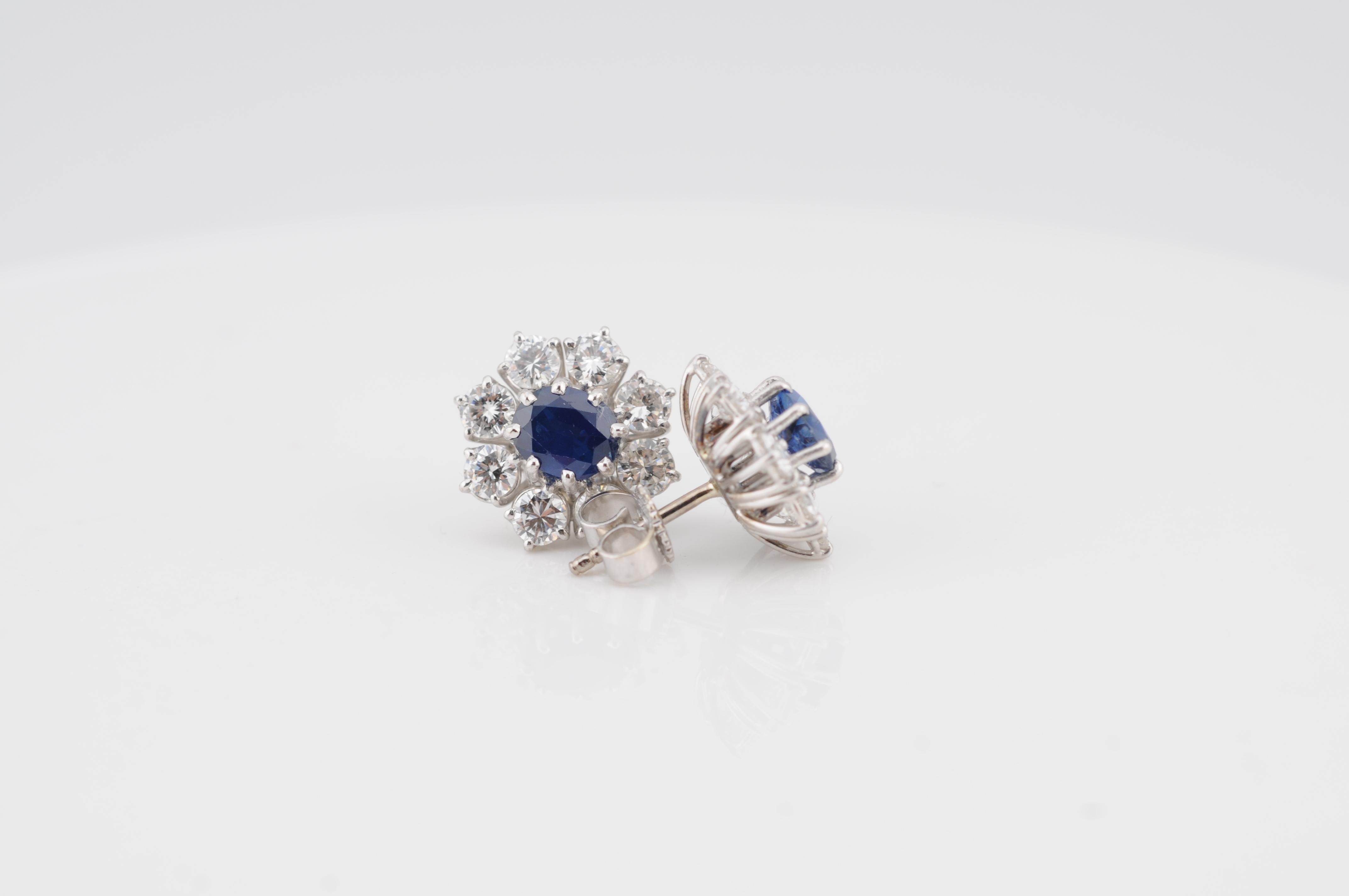 da uomo o donna Orecchini in oro con zaffiri e diamanti 18k Weissgold in vendita