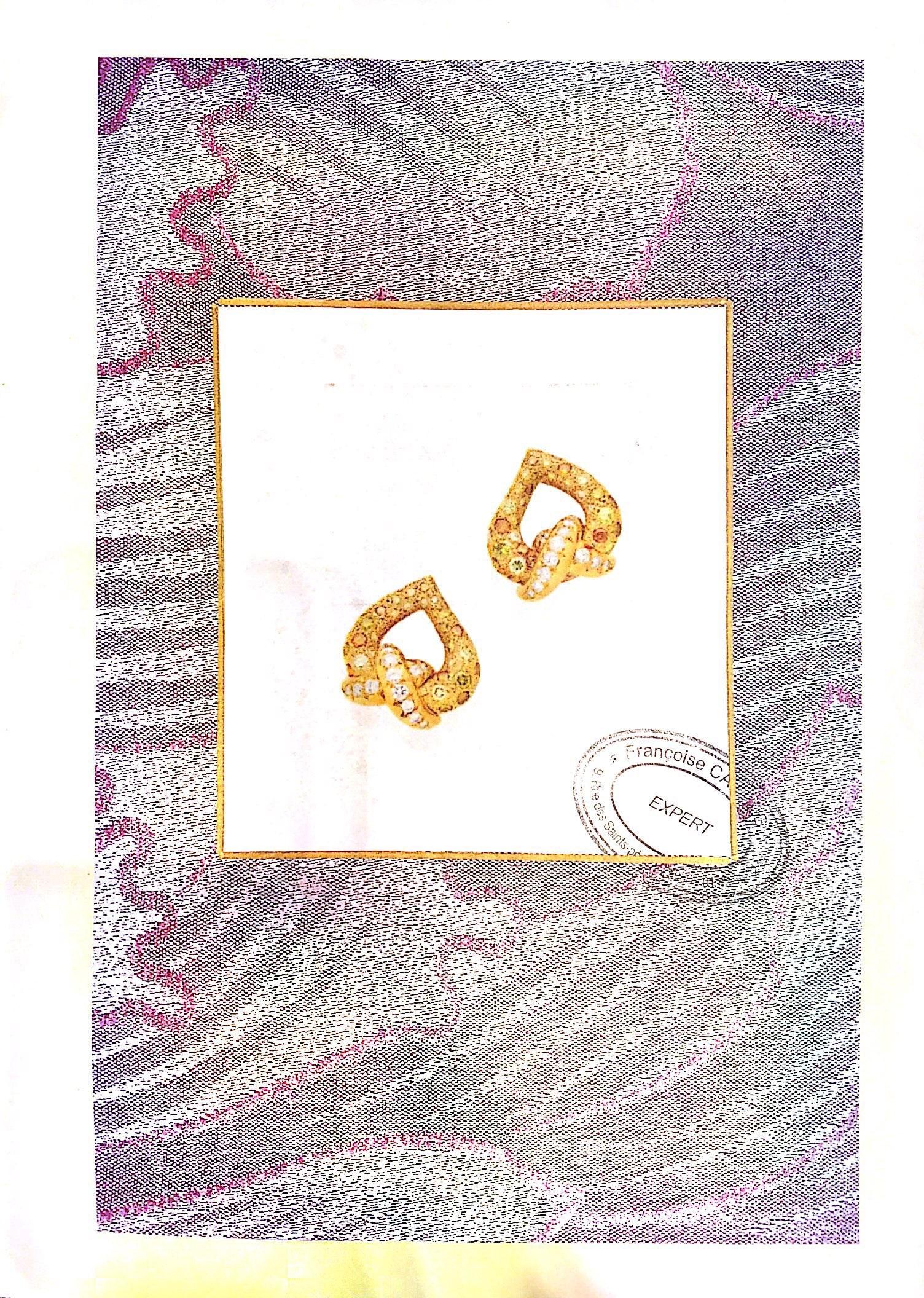 Brilliant Cut Gold Earrings with White and Fancy Colored Diamonds by René Boivin