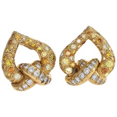 Gold Earrings with White and Fancy Colored Diamonds by René Boivin