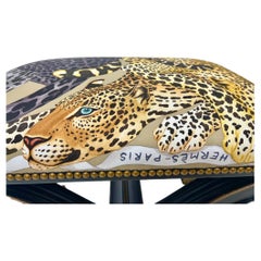 Gold Ebonized Regency Style Foot Stools in Lazy Leopardesses Hermes Garment