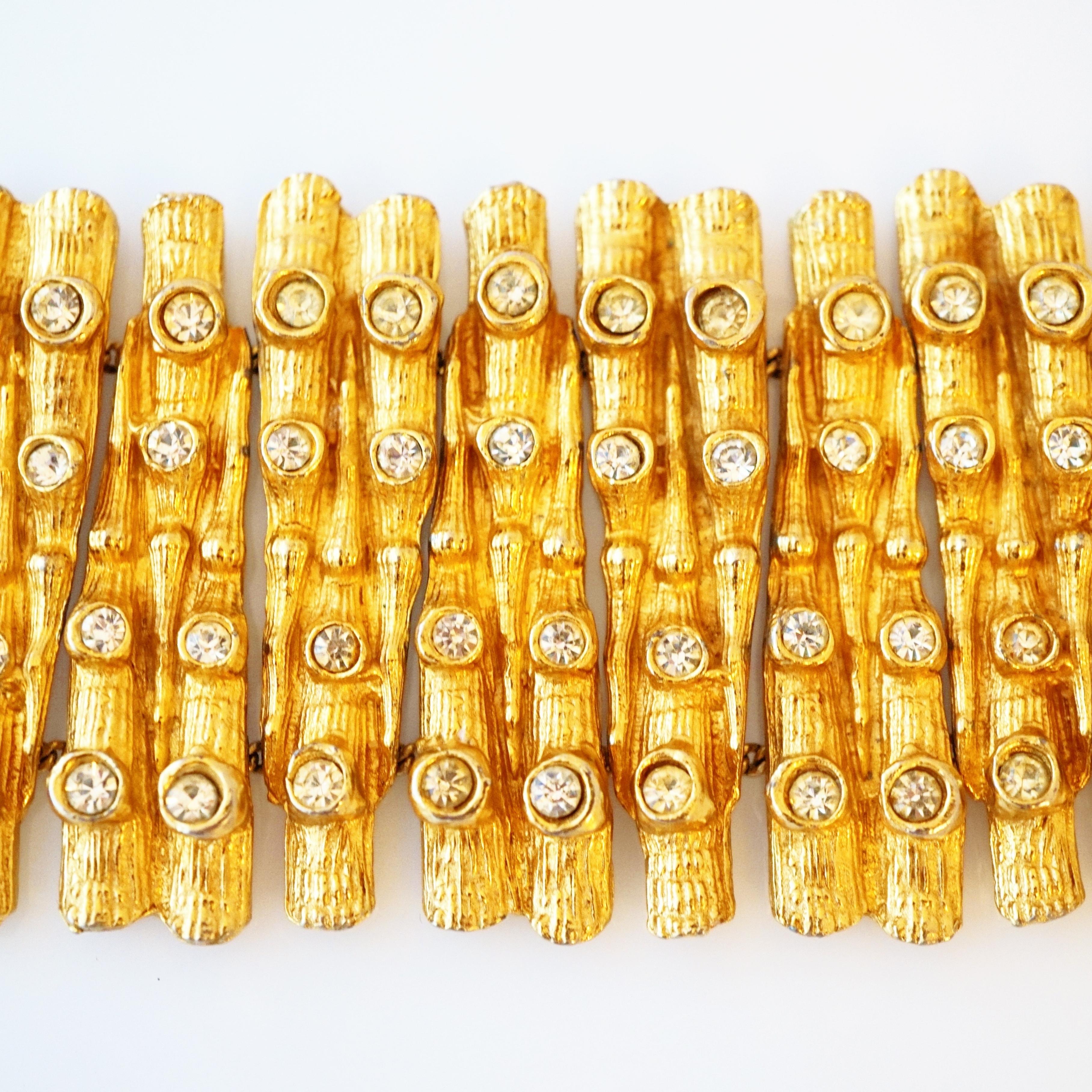 Women's Gold Egyptian Revival Bracelet With Crystal Details By Frederick Mosell, 1950s For Sale