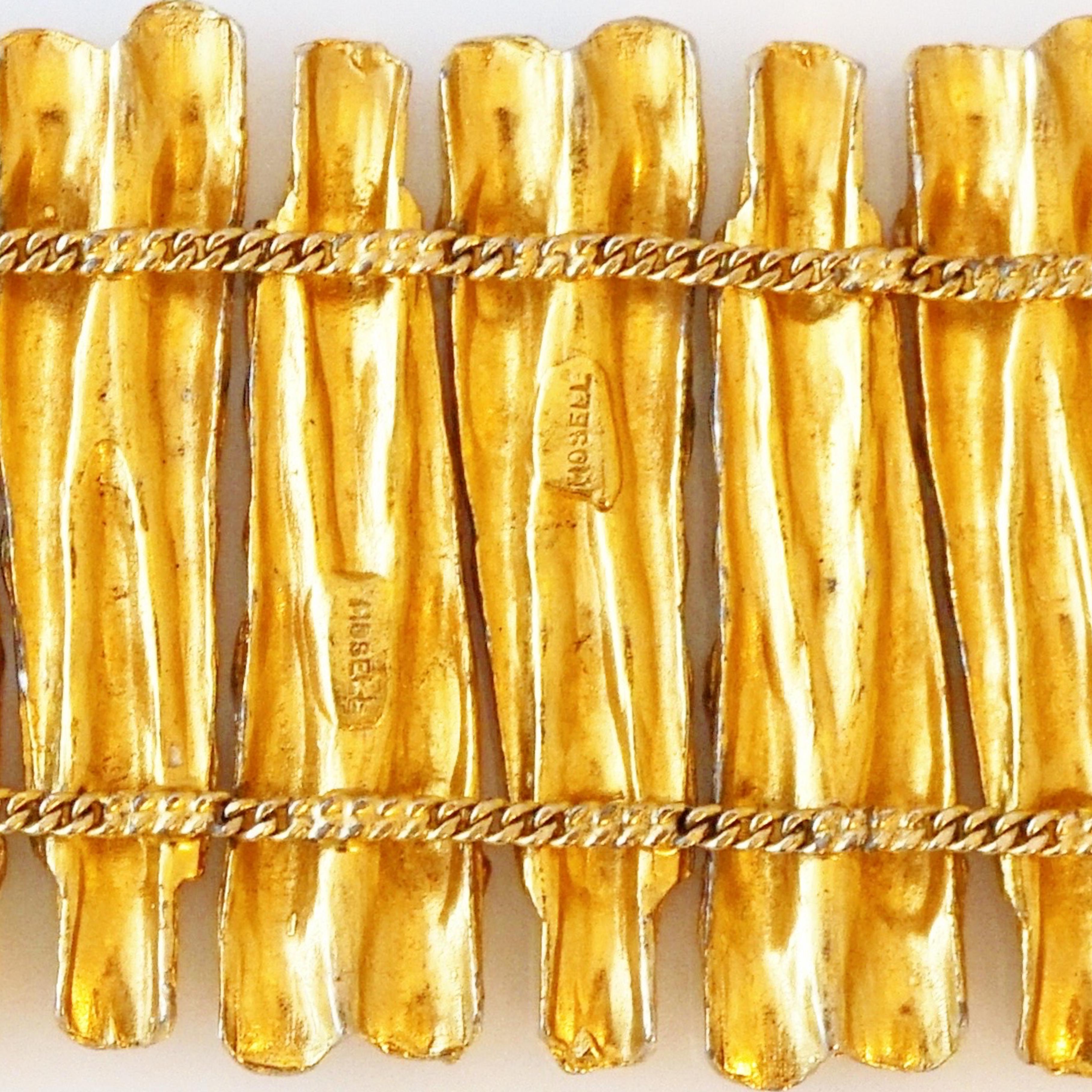 Gold Egyptian Revival Bracelet With Crystal Details By Frederick Mosell, 1950s For Sale 1