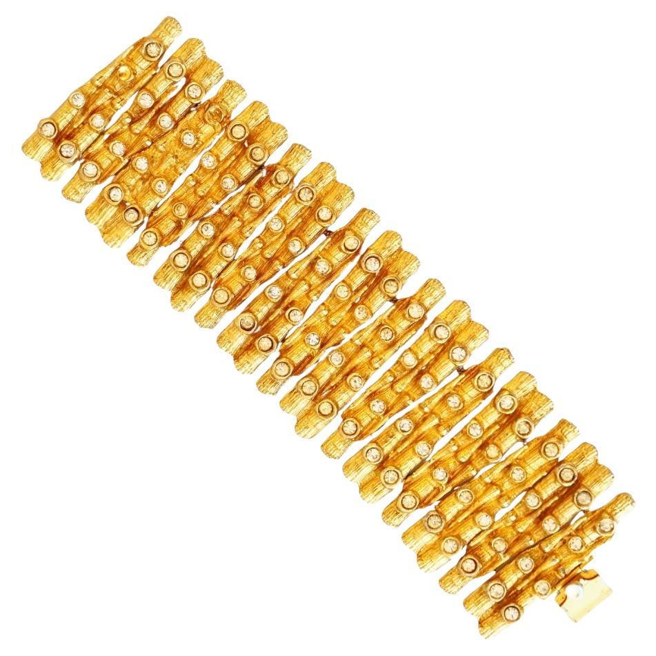 Gold Egyptian Revival Bracelet With Crystal Details By Frederick Mosell, 1950s