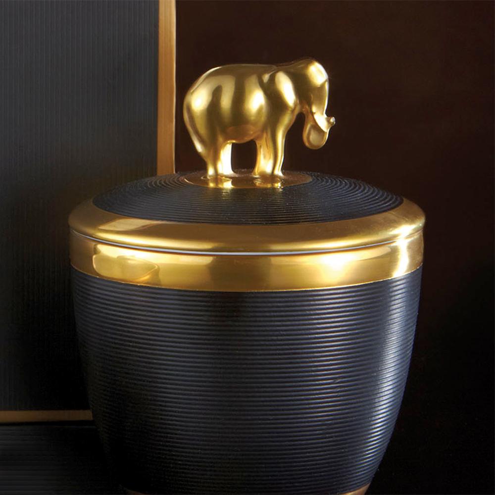 Portuguese Gold Elephant Black Candle Box For Sale