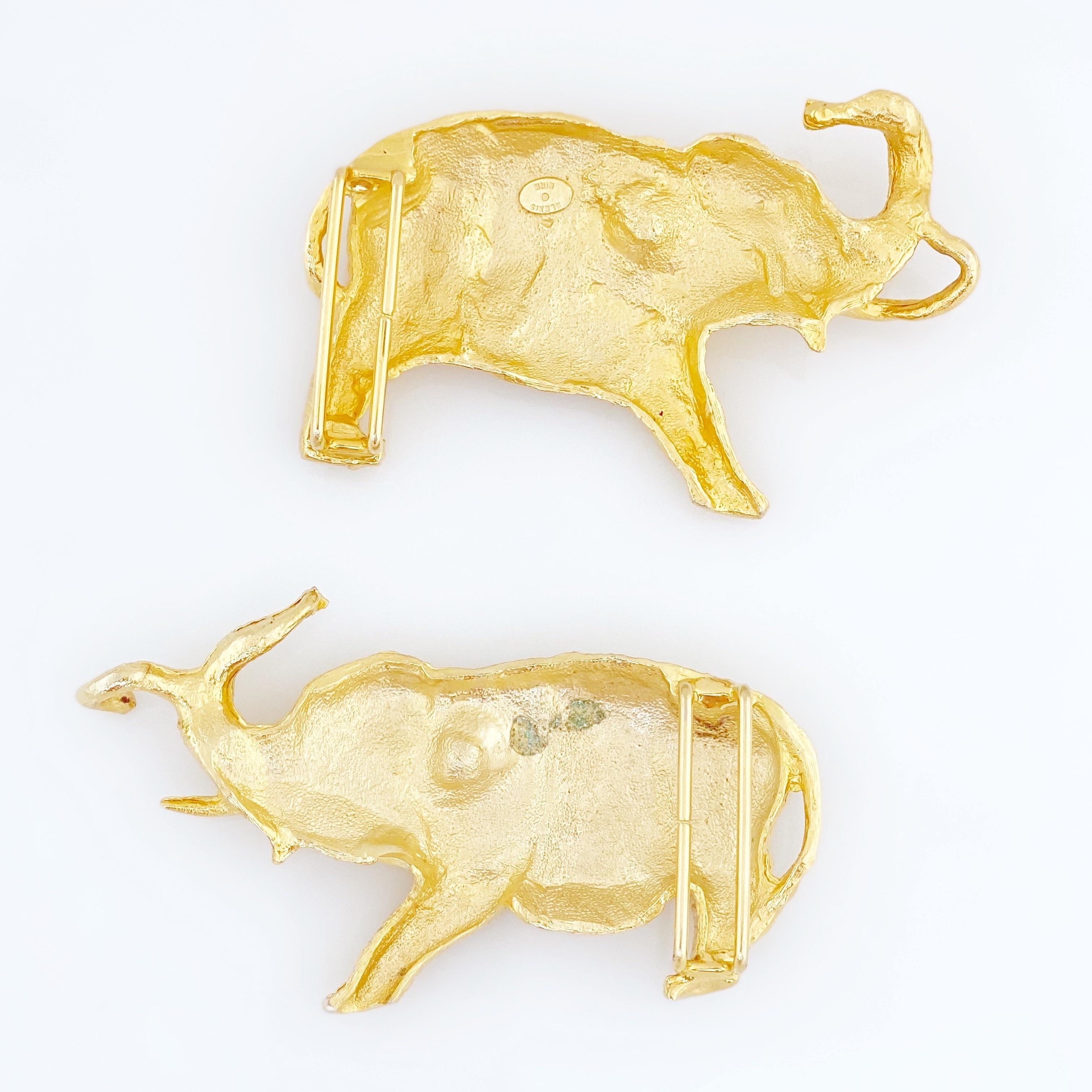Goldgoldene Elefantenfigur-Gürtelschnalle von Alexis Kirk, 1980er Jahre Damen