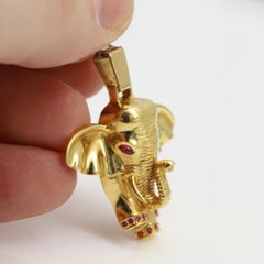 Gold Elephant Pendant Vintage 18 Karat Animal Jewelry Natural Ruby