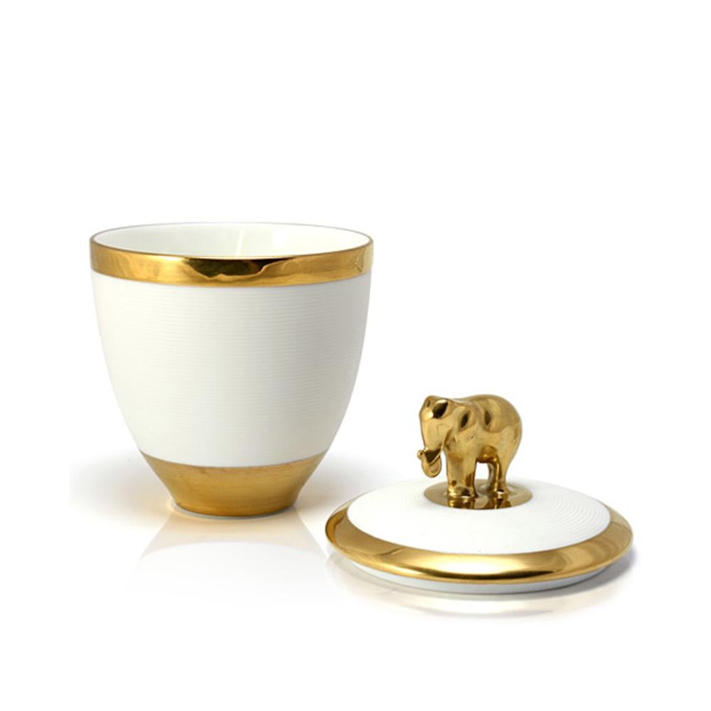 Hand-Crafted Gold Elephant White Candle Box For Sale