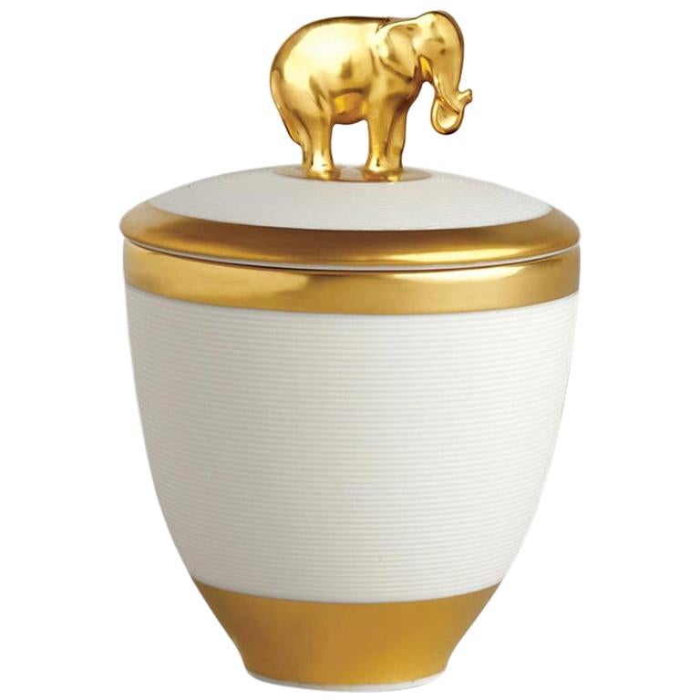 Gold Elephant White Candle Box For Sale