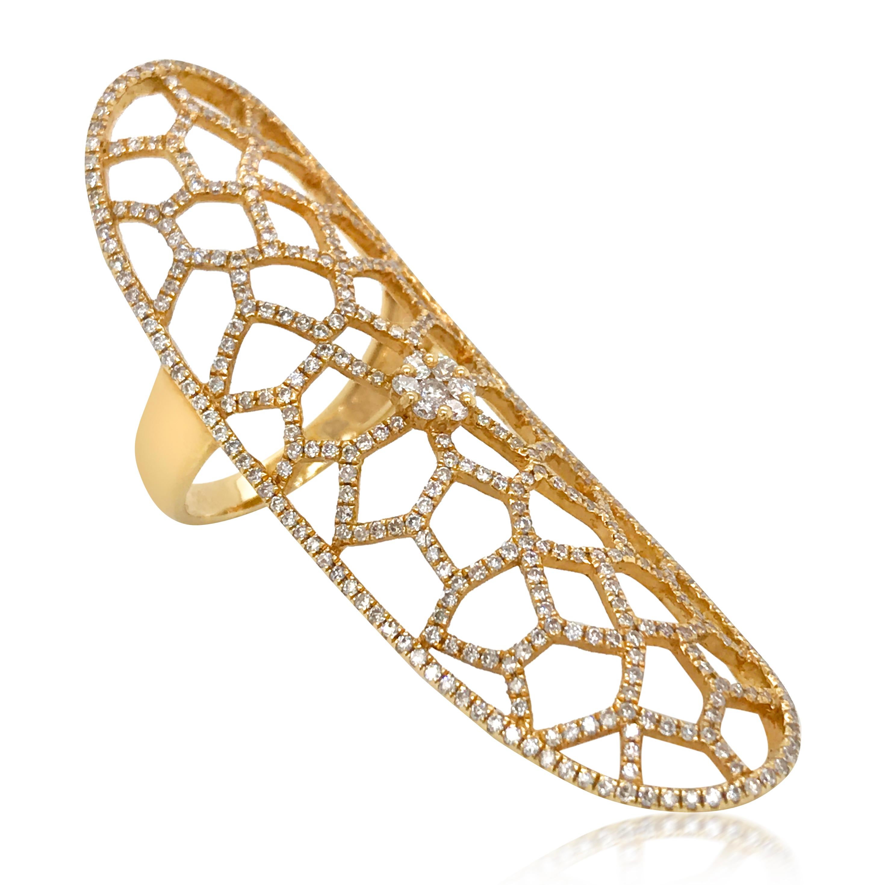 Retro Gold Elongated Filigree Diamond Ring
