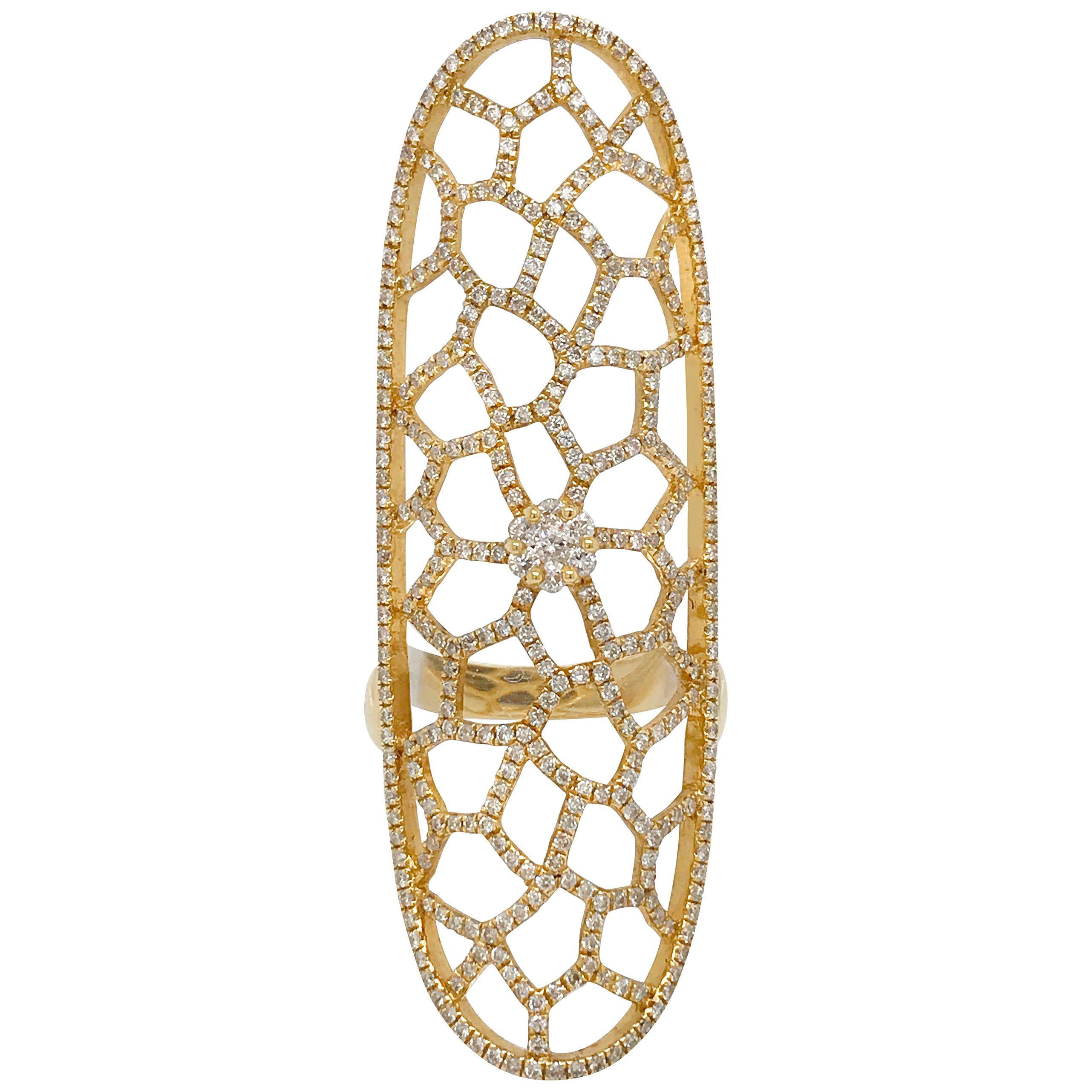 Gold Elongated Filigree Diamond Ring